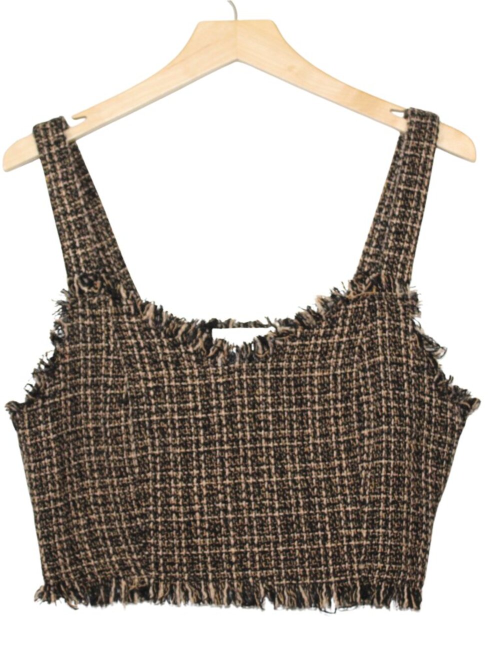 Mare Mare women's tweed crop top size S brown v neck raw hem sleeveless layering - Picture 2 of 10